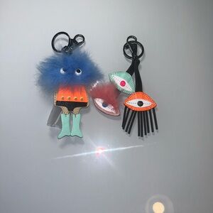 Min & Mon Blue Fur Eye Keychain with Orange and Mint Accents